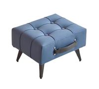 Elegante panca in ecopelle blu, sgabello rettangolare imbottito per soggiorno e ingresso, elegante arredamento per la casa, arredamento versatile, seduta confortevole.