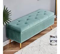 Elegante panca ottomana in velluto blu con gambe dorate - poggiapiedi trapuntato con bottoni e spazio nascosto - perfetta per soggiorno o camera da letto