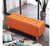 Elegante panca portaoggetti arancione con rivestimento in lino per ingresso, soggiorno e camera da letto, versatile poggiapiedi e scarpiera, sgabello 100 x 40 x 45 cm