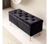 Elegante panca portaoggetti nera per ingresso e camera da letto, scarpiera imbottita con bottoni trapuntati, 60 cm, mobili moderni per la casa
