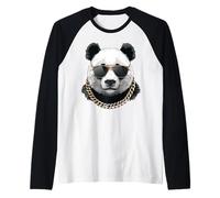 Elegante Panda con Catena Dorata e Occhiali da Sole Maglia con Maniche Raglan