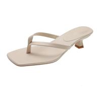 Elegante pantofole da donna per le giornate casual in spiaggia, comodi sandali con punta aperta, design moderno con testa quadrata per l'uso quotidiano come scarpe leggere per il tempo libero, beige