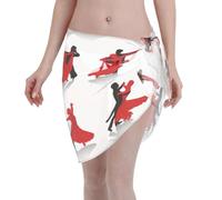 Elegante pareo da donna in chiffon con stampa da sala da ballo, leggero copricostume nero