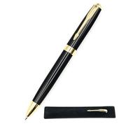Elegante penna a sfera nera dorata con confezione regalo - Penna in metallo rotante di lusso ed elegante - ufficio, hotel, azienda o regalo - inchiostro nero