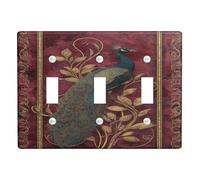 Elegante piastra di copertura per interruttore della luce a pavone, rosso intenso decorativo da parete, stile vintage per la decorazione domestica, design termoplastico tripla levetta