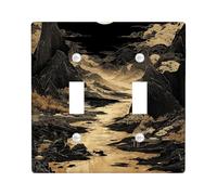 Elegante piastra di copertura per interruttore della luce di montagna al chiaro di luna, paesaggio nero e oro per la decorazione domestica, dimensioni standard doppia levetta