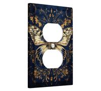 Elegante piastra per interruttore a forma di farfalla, blu scuro e dorato, per decorazione della casa, stile vintage, uso tutto l'anno, presa duplex unica