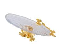 Elegante piatto in metallo per frutta e caramelle, con base rinforzata in vetro trasparente, vassoio da portata per cucina domestica e per servire snack in vetro antiscivolo