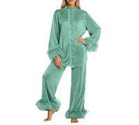 Elegante Pigiama con Collo Alto e Pantaloni Comodi per Un Abbigliamento da Notte Sofisticato e per Il Relax (Green, L)