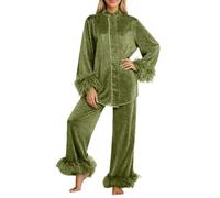 Elegante Pigiama con Collo Alto e Pantaloni Comodi per Un Abbigliamento da Notte Sofisticato e per Il Relax (Army Green, L)