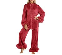 Elegante Pigiama con Collo Alto e Pantaloni Comodi per Un Abbigliamento da Notte Sofisticato e per Il Relax (Red, M)