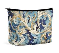 Elegante pochette cosmetica portatile con stampa fiorentina blu e oro.