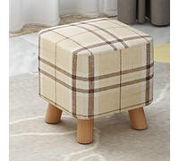 Elegante poggiapiedi quadrato in legno ottomano con copertura imbottita in lino, 4 gambe, dimensioni compatte 28 x 28 x 25 cm, versatile mobile fasciatoio per la decorazione della casa.