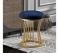 Elegante poggiapiedi rotondo blu con gambe in metallo antiscivolo per salone di vanità camera da letto elegante e funzionale elemento decorativo per la casa