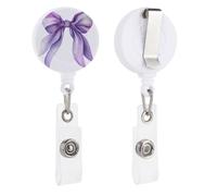 Elegante porta badge retrattile con fiocco in raso viola pastello con clip per carta d'identità per dottori, infermieri, studenti, impiegati