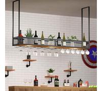 Elegante Portabottiglie da Soffitto in Metallo per Vino, Portabicchieri da Parete, Portabottiglie in Stile Europeo, Portabottiglie, Barra Regolabile in Altezza OF(Size:80cm(31.50in),Color:nero)