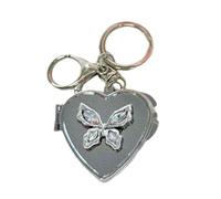 Elegante portachiavi a forma di cuore con farfalla in metallo robusto, accessorio da appendere alla borsa, accessorio per il trasporto quotidiano ciondolo retrò, Piccola farfalla bianca, Taglia unica