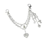 Elegante portachiavi con perle finte e cristallo con fiocco a forma di cuore e nappe, accessorio da viaggio alla moda