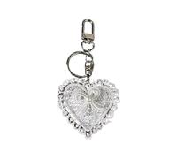 Elegante portachiavi coreano a forma di cuore con fiocco con specchio in miniatura, ideale per decorare borse, portachiavi per donne e ragazze, elegante portachiavi alla moda a forma di cuore