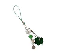 Elegante portachiavi in resina con un dolce quadrifoglio e conigli, elegante catena per telefono per uso quotidiano, regalo personalizzato, Verde scuro, Taglia unica