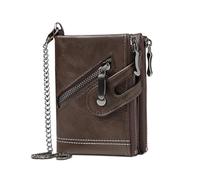 Elegante portafoglio corto da uomo in pelle PU con cerniera portamonete versatile per varie occasioni, Caffè, As shown