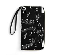 Elegante portafoglio da uomo in pelle bianca e nera con motivo a note di pianoforte, sicuro e resistente, capiente, ideale per i viaggi.