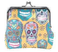 Elegante portafoglio in pelle gialla con motivo a teschio di zucchero per donne e ragazze con fibbia di chiusura, Chic Sugar Skulls Giallo, Classico, Chic Sugar Skulls, Giallo, Classico, Chic Sugar