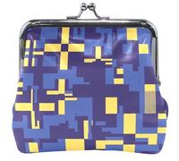 Elegante portamonete per uomo e donna, in pelle con fibbia e chiusura a bacio, porta monete e porta carte, blu giallo astratto, 4,53" x 4,13"