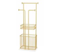 Elegante portasciugamani Indipendente con Base in Marmo - Portasciugamani in Metallo Nero e Cesto per la Biancheria, Moderno scaffale per Asciugamani da Bagno e Soluzione di stocca