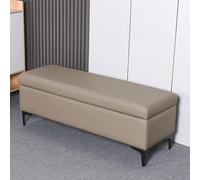 Elegante pouf in pelle con seduta imbottita e gambe in metallo, contenitore versatile per comodino, elegante arredamento da ingresso con scomparto nascosto, decorazione per la casa.