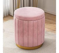 Elegante pouf in velluto rosa morbido poggiapiedi con base dorata spaziosa sedia per il trucco per la decorazione della casa elegante arredamento accento 34 x 34 x 45 cm