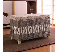 Elegante pouf in vimini grigio con contenitore panca e poggiapiedi rustico da ingresso scarpiera 80 x 30 x 40 cm design naturale alghe intrecciate versatile decorazione per la casa