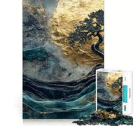 Elegante puzzle con albero color oro e verde acqua 1000 pezzi per adolescenti ideale per rafforzare la memoria per una vita tranquilla e serena con bordi di qualità e un tocco di Babbo Natale