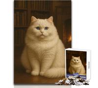 Elegante puzzle con gatto bianco accanto al camino, 1000 pezzi per adolescenti, gioco di apprendimento strategico, regalo significativo ideale per qualsiasi evento, dimensioni 38x52cm