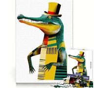 Elegante puzzle da 1000 pezzi con illustrazione di un coccodrillo con cilindro, per adulti Gioco di logica puro, divertente e rilassante, con tagli netti 38x26cm