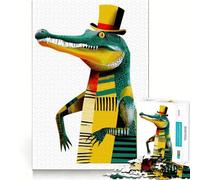 Elegante puzzle da 1000 pezzi con illustrazione di un coccodrillo con cilindro, per adulti Gioco di logica puro, divertente e rilassante, con tagli netti 38x26cm