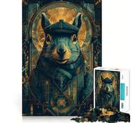 Elegante puzzle da 1000 pezzi con ritratto di scoiattolo e elementi Art Déco per ragazzi gioco che stimola la logica e favorisce il gioco rilassante con bordi di alta qualità e oggetto da collezione