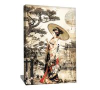 Elegante - Quadro decorativo in tela Geisha - Stampa astratta su tela moderna per soggiorno, decorazione da parete asiatica, tela Zen di grandi dimensioni, da parete, paesaggio giapponese, 80 x 60 cm