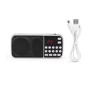 Elegante radio FM dal design compatto con suono HiFi, funzionamento a batteria ricaricabile, controllo del volume regolabile, torcia a LED, lettore