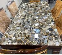 Elegante ripiano in agata per decorazione laterale angolare, 53,3 x 53,3 cm, in agata chiara, lastra di lusso da banco di arte moderna e artigianato