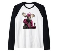 Elegante Ritratto di Alce Moda Animale Bicchiere da Vino Grafica Maglia con Maniche Raglan