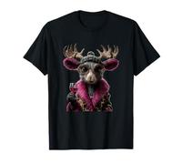 Elegante Ritratto di Alce Moda Animale Bicchiere da Vino Grafica Maglietta