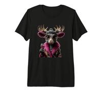 Elegante Ritratto di Alce Moda Animale Bicchiere da Vino Grafica Maglietta Premium