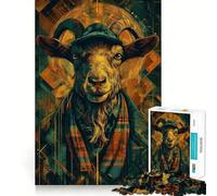 Elegante ritratto di capra con sfondo geometrico, puzzle da 1000 pezzi per adulti, gioco per esercitare la mente, svago delicato, design da assemblare, regalo stagionale 38x52cm
