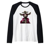 Elegante Ritratto di Capra Moda Animale Vino Vetro Grafico Maglia con Maniche Raglan