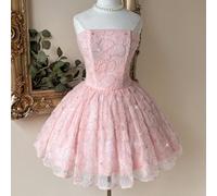 Elegante, romantico, dolce, stile palazzo, tessuto rosa ricamato, bustier senza spalline, con stecche, moda, festa singola, matrimonio, stagione di laurea, vacanza, outfit per il pomeriggio del tè, ab