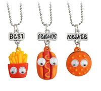 Elegante Rose, set di 3 collane in lega con ciondoli a forma di hamburger, hot dog e patatine fritte, con scritta in lingua inglese “best friends forever”, ottimo regalo per amici