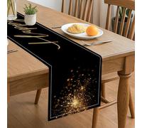 Elegante runner da tavola scintillante, puntini dorati glitterati e testo nero, moderno, decorazione per cucina, sala da pranzo, casa, riunioni di famiglia, celebrazioni, 33 x 183 cm