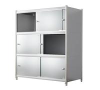 Elegante scaffale da forno in acciaio inox con ante scorrevoli, ideale per cucina, sala da pranzo o soggiorno, 60 x 35 x 140 cm, moderno Home n Solution