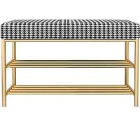 Elegante scarpiera da ingresso a 2 ripiani, con cuscinetti antiscivolo e organizer imbottito, tessuto broccato pied de poule, perfetto per camera da letto e corridoio